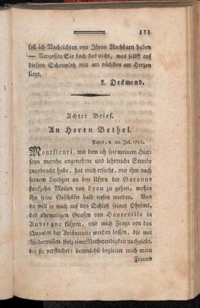 Achter Brief. An Herrn Bethel. Paris, d. 20. Jul. 1792.