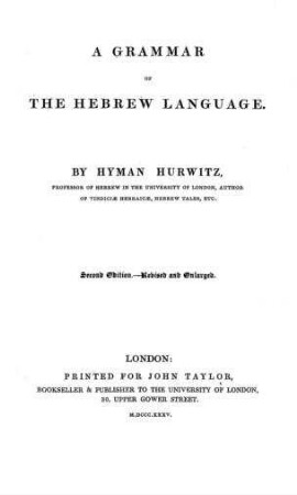 A grammar of the Hebrew language / by Hyman Hurwitz