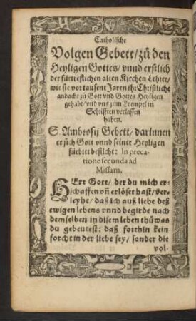 Volgen Gebett/ zu den Heyligen Gottes ...