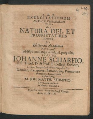 Exercitationum Anti-Calvinianarum Nona De Natura Dei, Et Proprietatibus Divinis