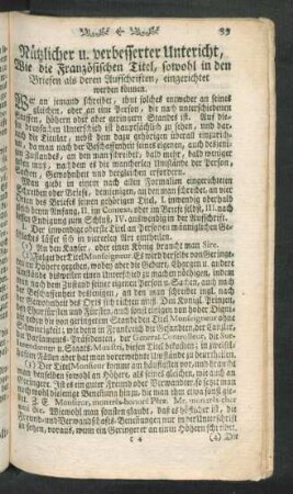 Nützlicher u. verbesserter Unterricht, Wie die Französischen Titel, sowohl in den Briefen als deren Aufschriften, eingerichtet werden können