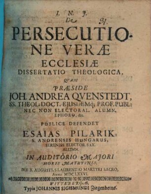 De persecutione verae ecclesiae dissertatio theologica