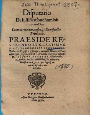 Disputatio De Iustificatione hominis coram Deo
