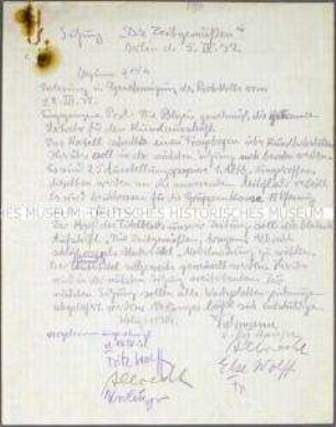 Handschriftliches Protokoll einer Mitgliederversammlung der Künstlervereinigung "Die Zeitgemäßen" (Die Abstrakten) - Sachkonvolut