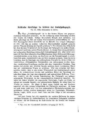 Kritische Streifzüge im Gebiete der Sozialpädagogik