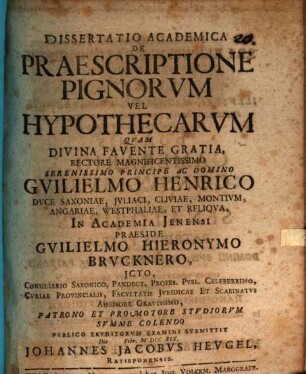 Diss. acad. de praescriptione pignorum vel hypothecarum