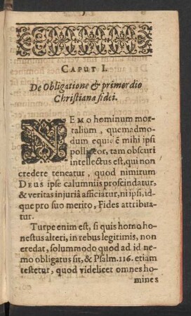 Caput I. De Obligatione [et] primordio Christiana fidei.