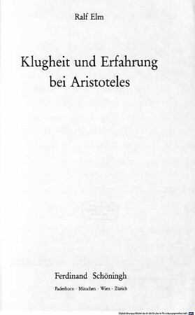 Klugheit und Erfahrung bei Aristoteles