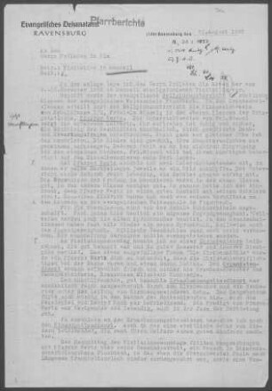 Manzell: Visitationsbericht mit Pfarrbericht 1952