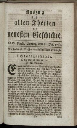 XLIV. Nachl. Coburg, den 31. Oct. 1761.