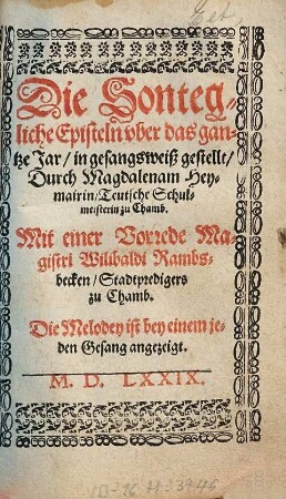 Die Sontegliche Episteln vber das gantze Jar : in gesangs weiß gestellt