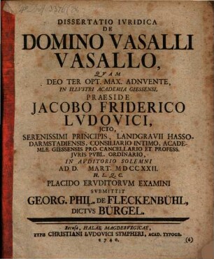 Diss. iur. de domino vasalli vasallo