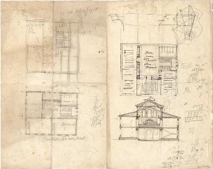 Thiersch, August ; München - Nymphenburg; Knabenschule, Projekt - Grundrisse, Schnitt