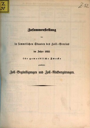 Zusammenstellung der in sämmtlichen Staaten des Zollvereins für gewerbliche Zwecke gewährten Zoll-Begünstigungen und Zoll-Rückvergütungen. 1855