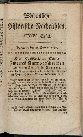 XXXXIV. Stück. Bayreuth, den 28 October 1767.