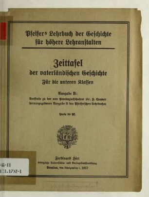 [Unterstufe]: Zeittafel der vaterländischen Geschichte : für die unteren Klassen
