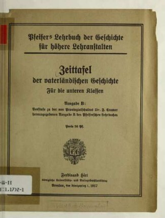 [Unterstufe]: Zeittafel der vaterländischen Geschichte : für die unteren Klassen