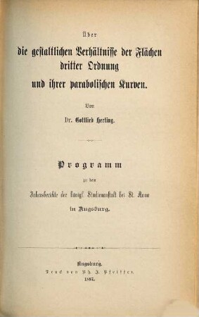 Über die gestaltlichen Verhältnisse der Flächen dritter Ordnung und ihrer parabolischen Kurven, [3]. Figurentafeln : 1/7