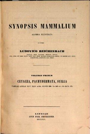 Synopsis mammalium iconibus illustrata, I