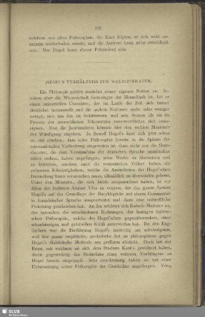 Hegel's Verhältniss zur Weltliteratur