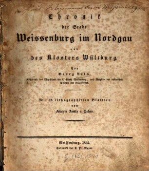 Chronik der Stadt Weissenburg im Nordgau und des Klosters Wülzburg