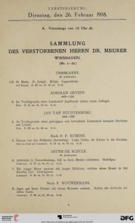 Sammlung der verstorbenen Herrn Dr. Meurer (Nr. 1-33)