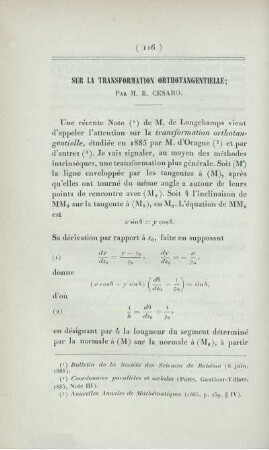 Sur la transformation orthotangentielle.