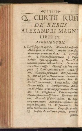Q. Curtii Rufi De Rebus Alexandri Magni, Liber IV.