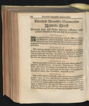 Churfürstl. Braunschw. Hannoverischer Articuls-Brieff ...