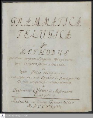Grammatica Telugica.