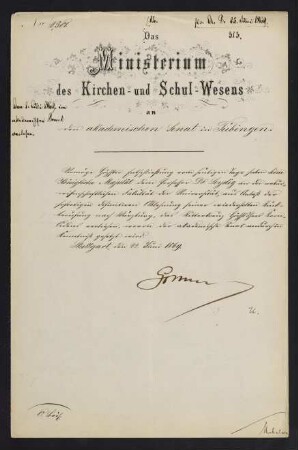 Ministerium des Kirchen- und Schul-Wesens. 14.3.1865