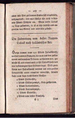 Die Zubereitung vom besten Rappee-Taback nach holländischer Art.