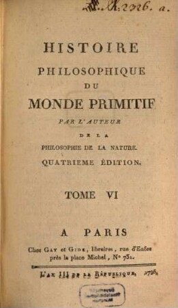 Histoire Philosophique Du Monde Primitif, 6