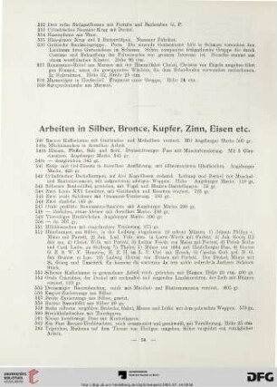 Arbeiten in Silber, Bronce, Kupfer, Zinn, Eisen etc. (Nr. 540-807)