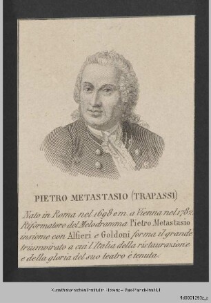 Folge von Bildnissen : Männerbildnisse, Gelehrte, Schriftsteller und Geistliche : Bildnis des Pietro Metastasio, auch als Pietro Bonaventura Trapassi bekannt