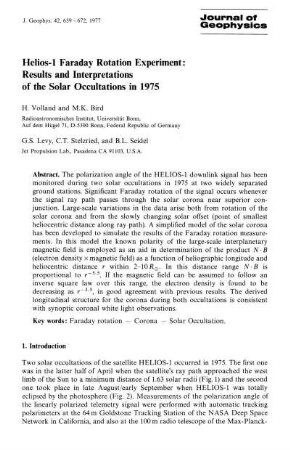 Helios-1 faraday rotation experiment: results and interpretations of the solar occulations in 1975