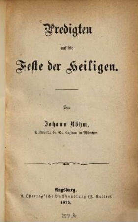 Predigten auf die Feste der Heiligen