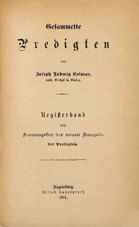 Gesammelte Predigten, [8]. Registerband