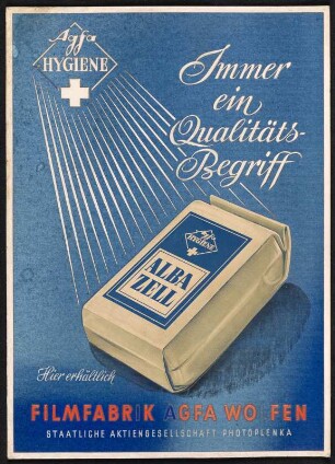 Reklameschild : Werbeaufsteller für "Alba-Zell", Filmfabrik AGFA Wolfen (Staatliche Aktiengesellschaft Photoplenka)