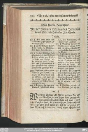 Das zweite Hauptstük. Von der heilsamen Erkentnis des Verdienstes unsers Hern und Heilandes Jesu Christi.