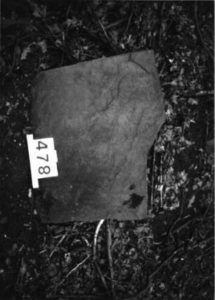 Grabstein 478 (Index: 99897168) Zustand: zerbrochen, stark verwittert Maße HxBxT: 58x66x8 cm: Grabstein 478