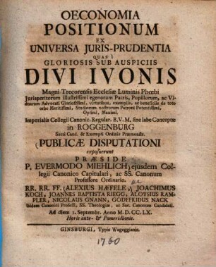 Oeconomia Positionum Ex Universa Juris-Prudentia