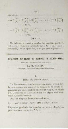 Discussion des lignes et surfaces du second ordre.