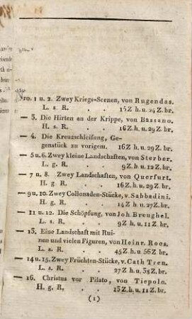 Verzeichniss einer Sammlung von Original-Oel-Gemälden, welche Montags den 10ten May 1819 und folgende Tage, früh von 9 bis 12 Uhr, und Nachmittags von 3 bis 6 Uhr in Leipzig in der Fleischer-Gasse im Saale des Hôtel de France Nr 305 gegen baare Bezahlung in guten conventionsmäßigen Münzsorten verauctionirt werden durch Friedrich August Hecht, E. E. hochweisen Raths verpflichteten Proclamator