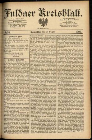 Erste Ausgabe vom Donnerstag, den 16. August 1900.