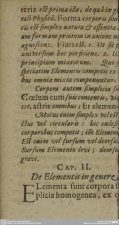 CAP. II. De Elementis in genere.