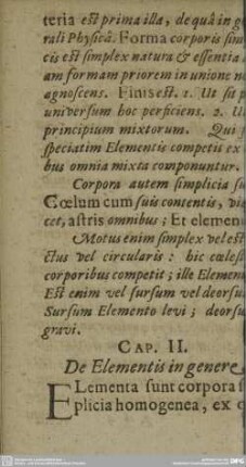 CAP. II. De Elementis in genere.