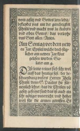 Am Sontag vor dem newen Jar/ Epistel/ welche doch füglicher am newen Jar könt gelesen werden ...