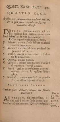 Quaestio XXXII. Quibus hoc sacramentum conferri debeat, & in qua parte corporis, in septem articulos divisa.