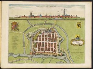 Stadtplan von Nieuwpoort in Belgien 1 : 3 900, kolorierter Kupferstich, 1649